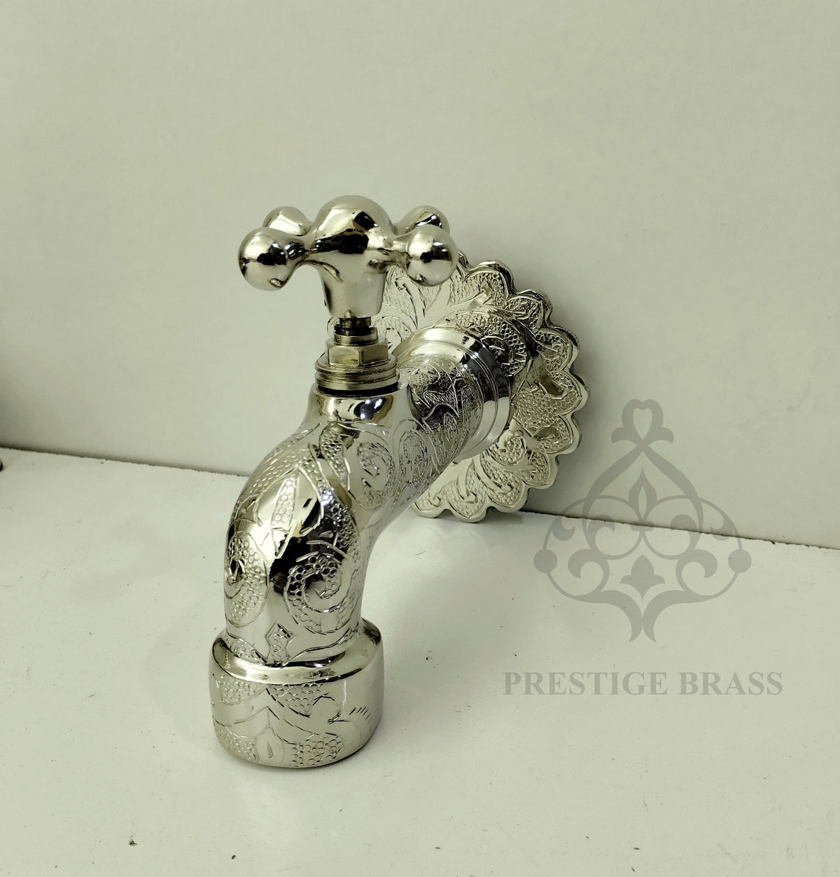 Handmade Moroccan Engraved Brass Water Tap - Nickel Plated