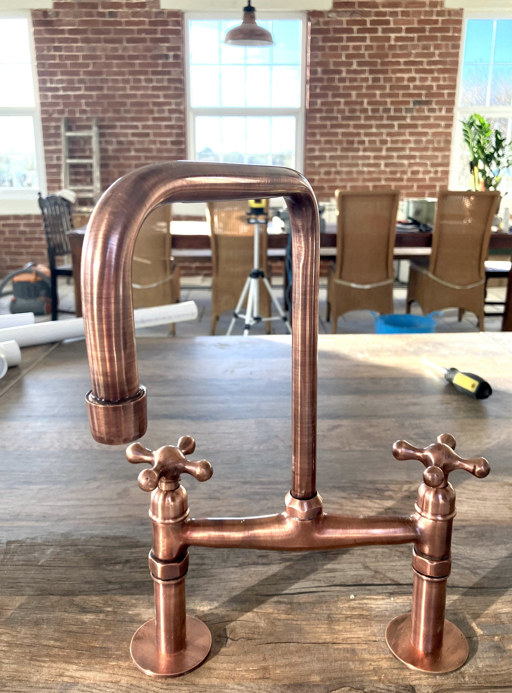 Solid Copper Bridge Kitchen Faucet