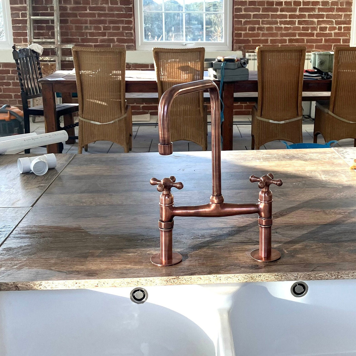 Solid Copper Bridge Kitchen Faucet