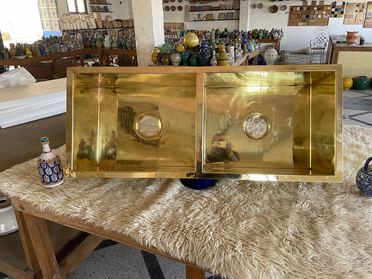 Solid Unlacquered Brass Undermount Smooth Double Sink