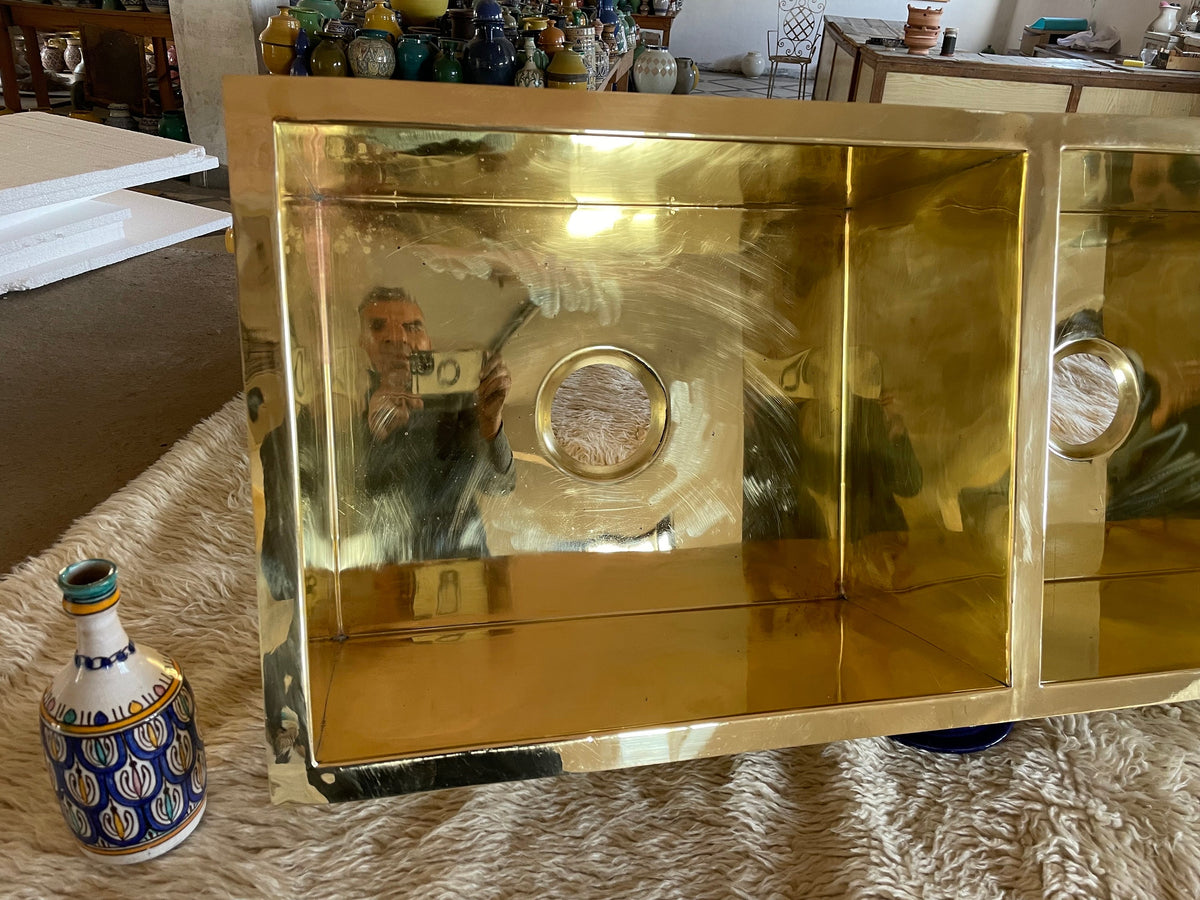 Solid Unlacquered Brass Undermount Smooth double Sink