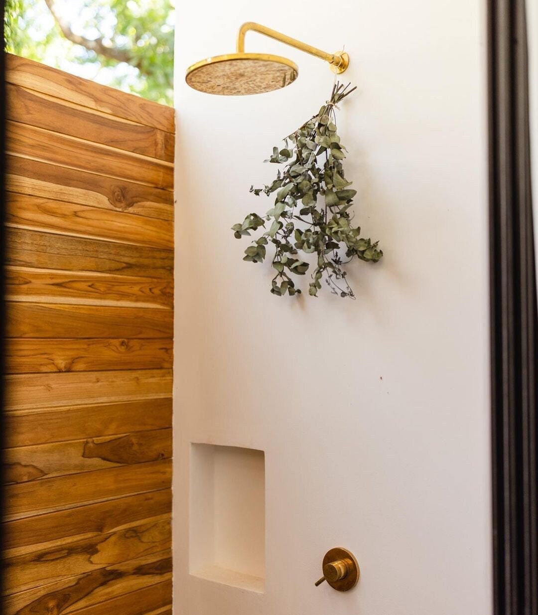 Unlacquered Brass Shower Head with Arm & Lever Valve