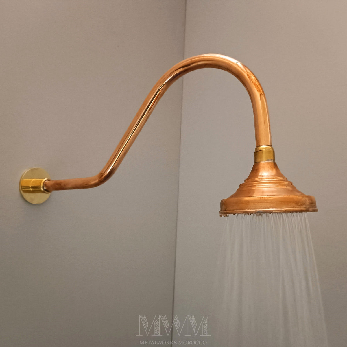Curved Copper Wall mounted Shower Arm With Rain Shower Head