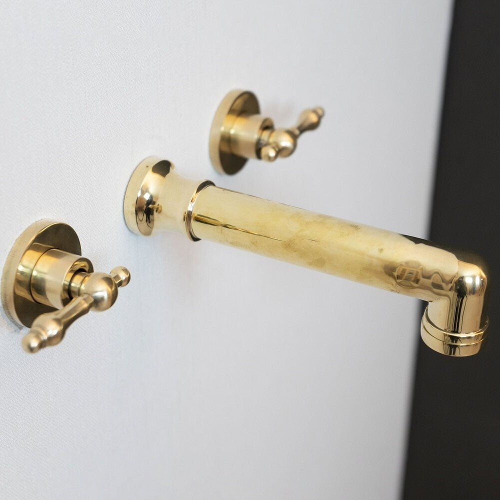 Unlacquered Brass Wall Mounted Faucet With Lever Handles