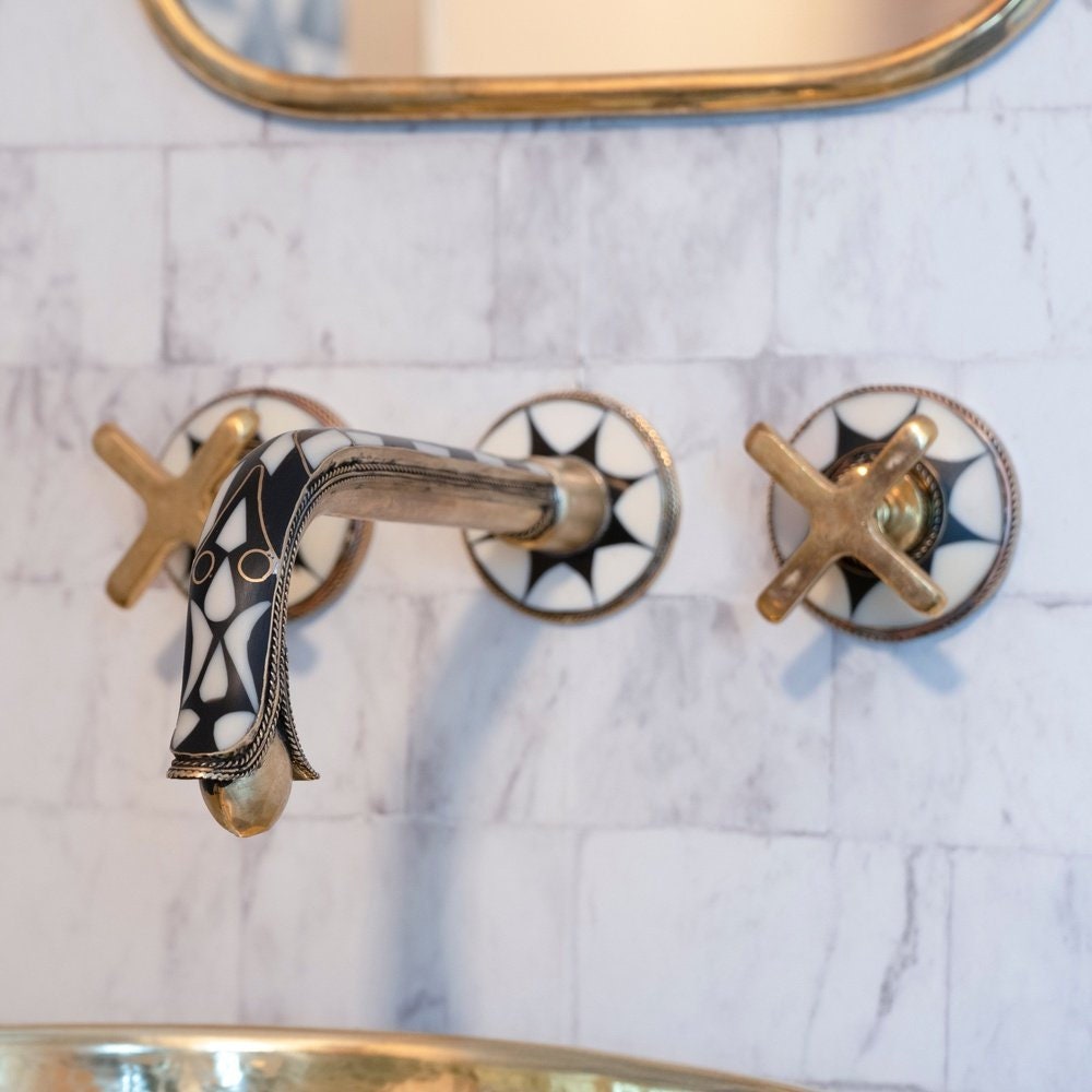 Handcrafted Wood & Brass Wall Mounted Faucet - Africa Design