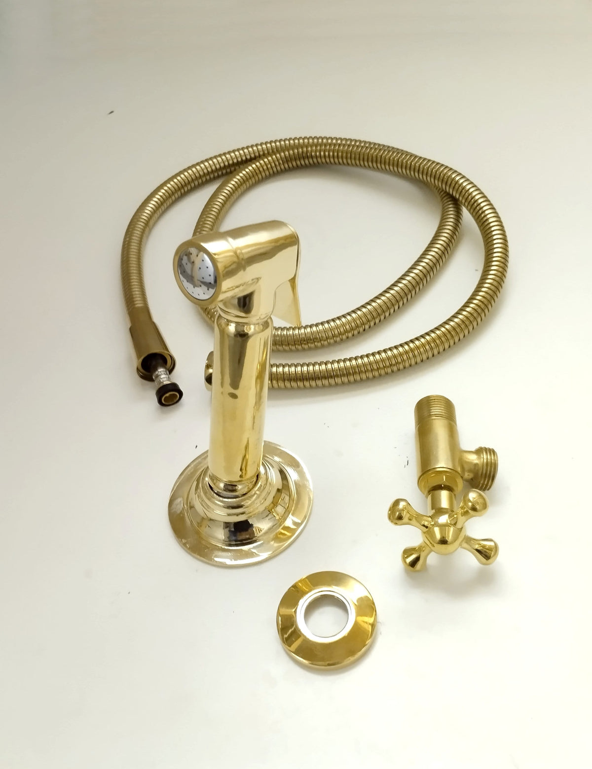 Handmade Unlacquered Brass Kitchen Sprayer: High Pressure Side Spray
