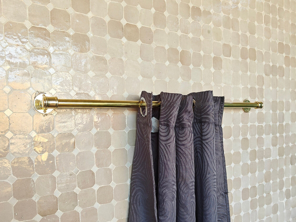 Unlacquered Brass Curtain Rod Solid Brass Shower Curtain Pole Wall Mounted Drapery Hardware Custom Window Treatment Bar 