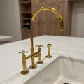Unlacquered Brass Kitchen Bridge Faucet With Side Sprayer