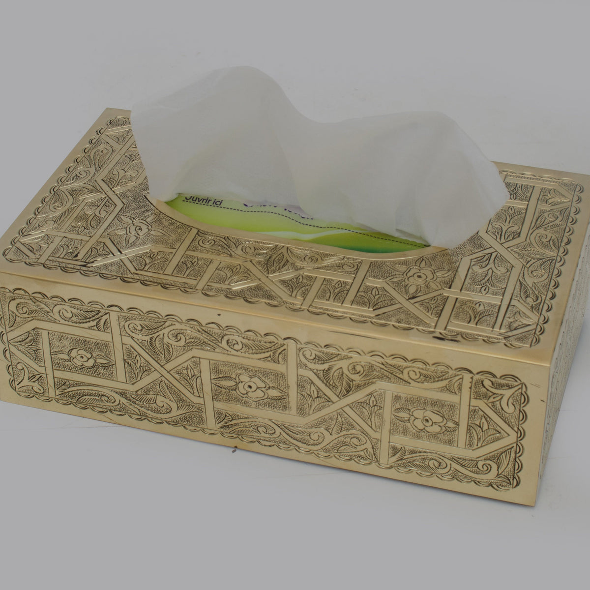 Engraved Rectangular Solid Brass Tissue Box Cover