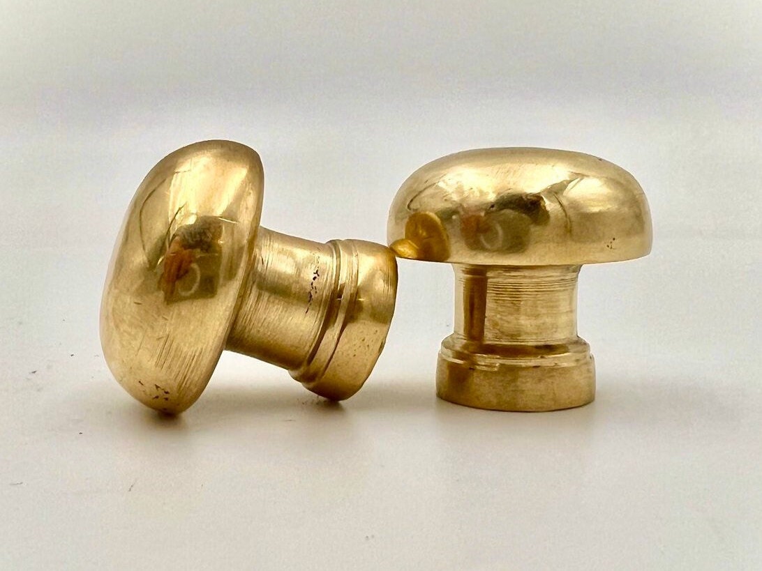 Set of Unlacquered Brass Knobs, Antique Brass Round Mushroom Knob, Traditional Cabinet Knobs