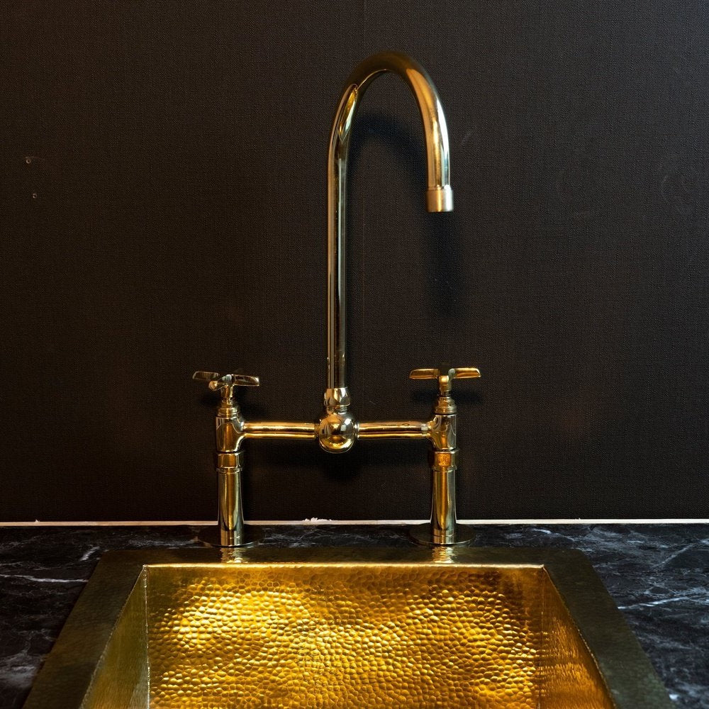 Unlacquered Brass Bridge Kitchen Faucet: Ball Center Design