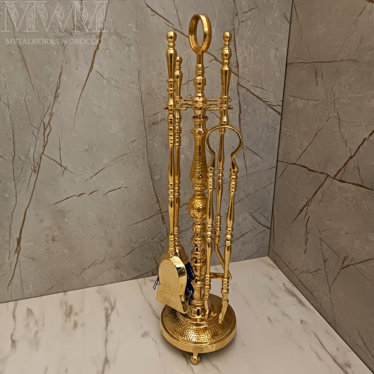 Hammered Solid Brass Fireplace Tool Set - Hearth Accessories