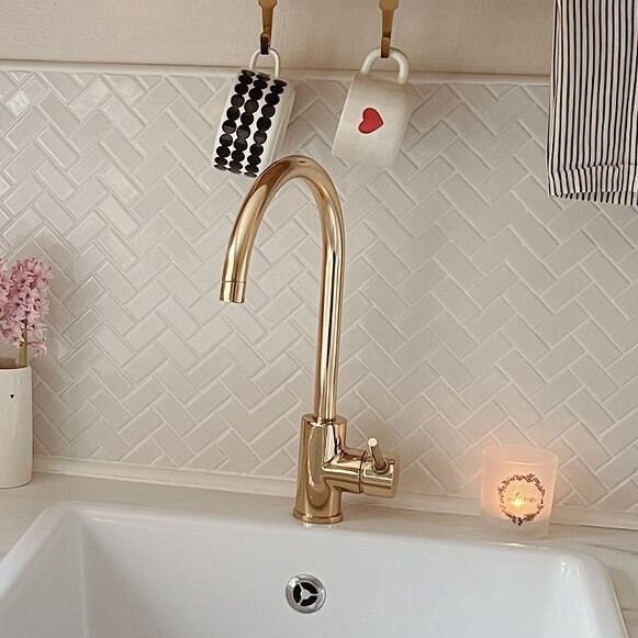Unlacquered Brass Single Hole Kitchen Faucet, Lever Kitchen Faucet, Kitchen Faucet Single Handle, Mixer Kitchen Faucet