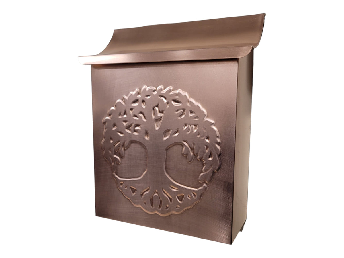 Handmade Copper Mailbox, Tree of Life Embossed, Rustic Outdoor Decor