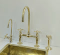 Unlacquered Brass Kitchen Bridge Faucet with Side Sprayer