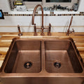 Antique Copper Bridge Faucet 10" With Cold Water Faucet & Sprayer - Kitchen Faucets