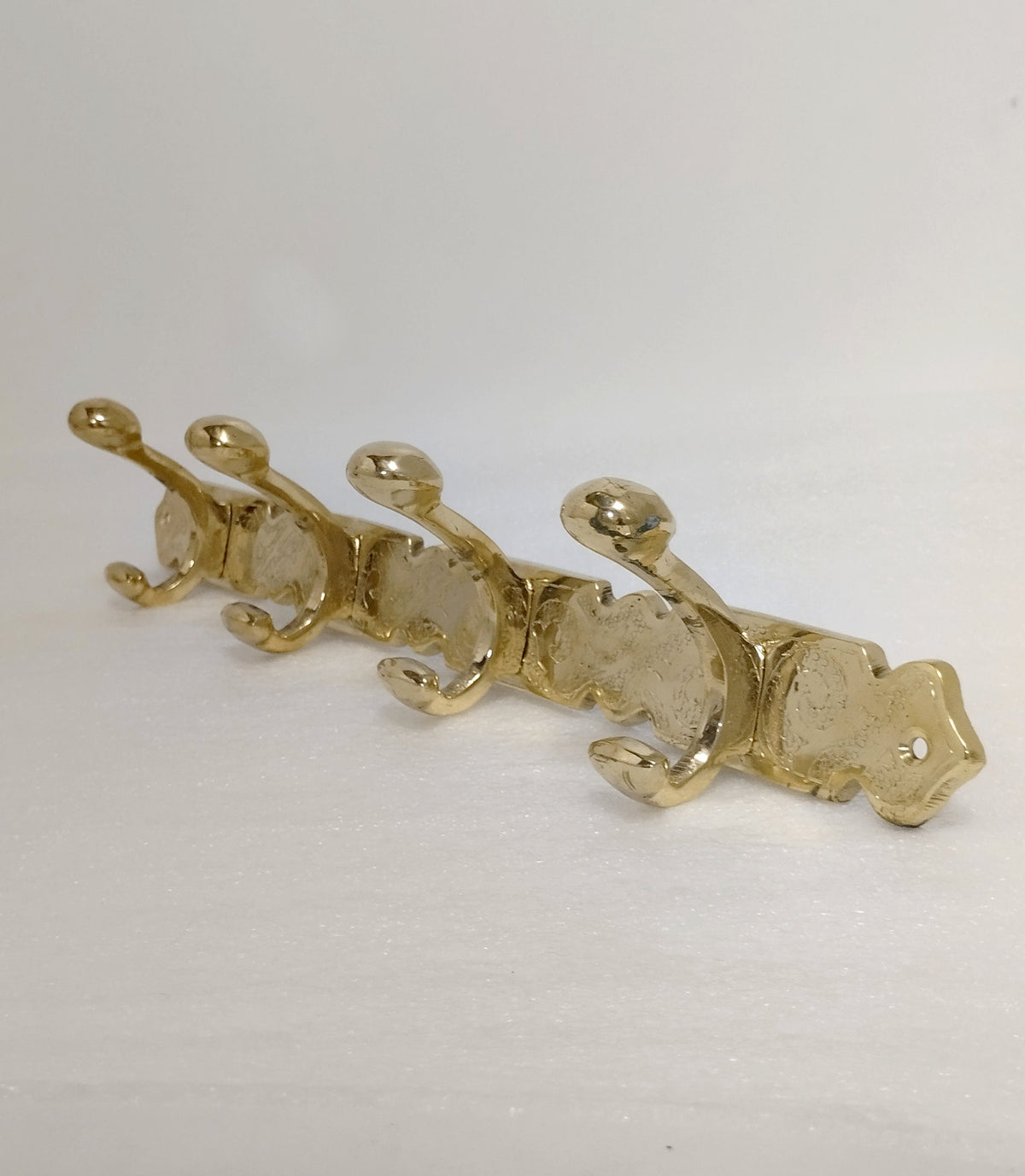 Unlacquered Brass Engraved Coat Rack, Handmade Wall Coat Hooks
