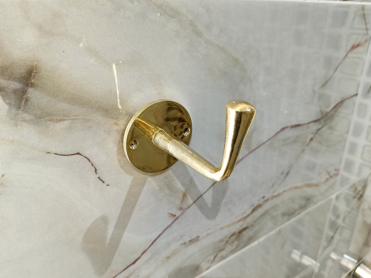 Handcrafted Unlacquered Brass Wall Hook: Bathroom Coat Hook