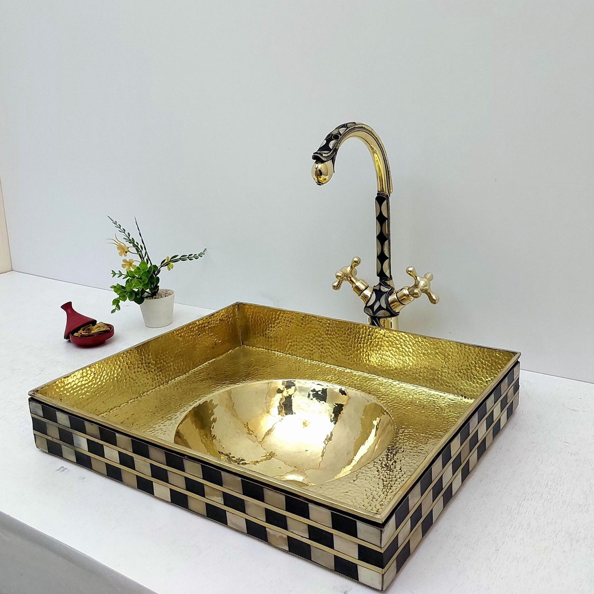 Unlacquered Brass Bathroom Sink with Resin