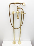 Unlacquered Brass Freestanding Tub Faucet with Hand Shower