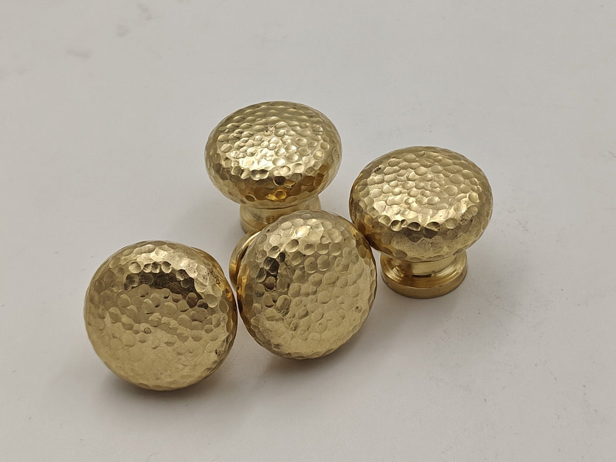 Handmade Hammered Unlacquered Brass Cabinet Knobs