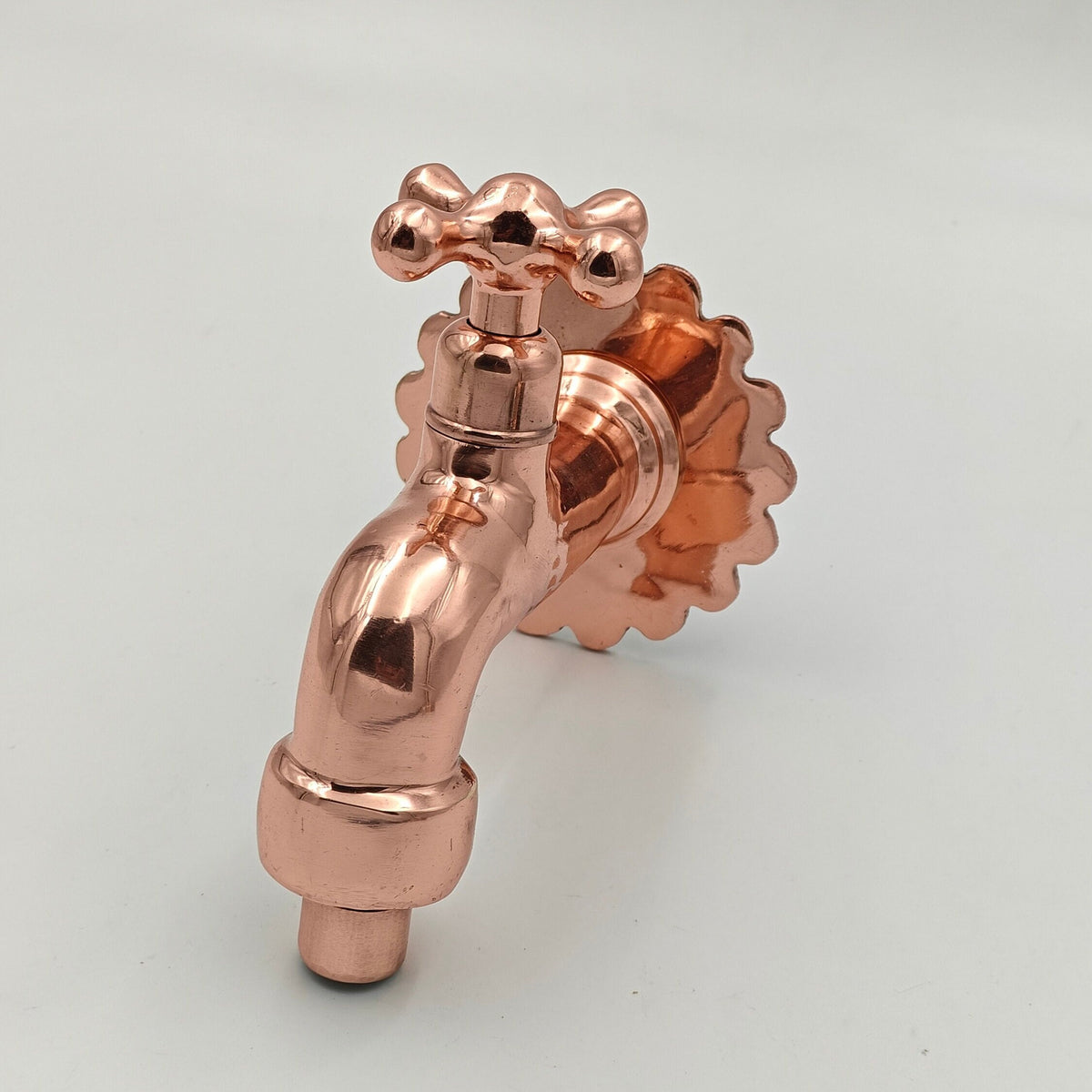 Solid Brass Wall Faucet, Unlacquered Copper Finish, Vintage Cross Handle Bibcock Tap