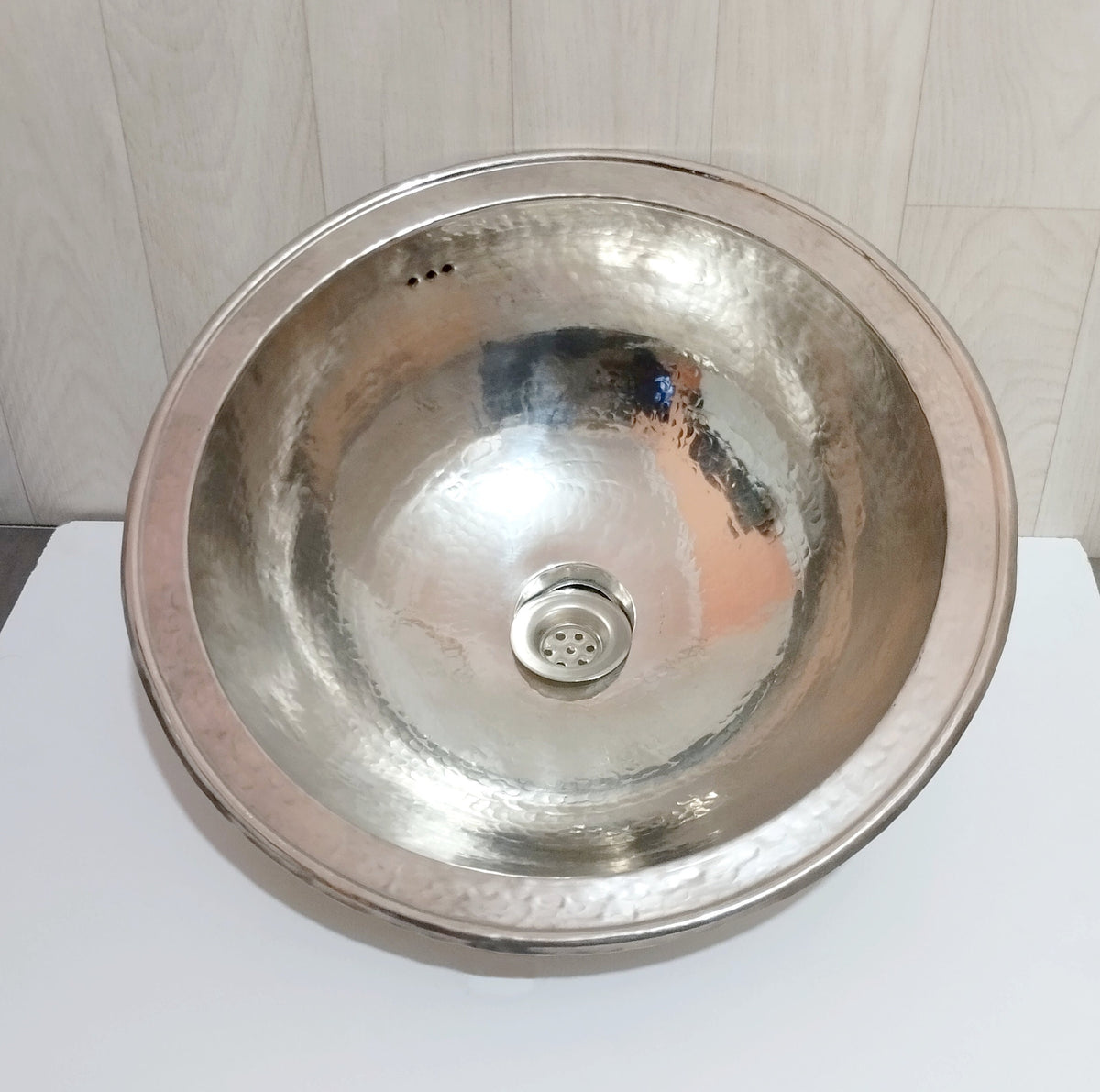Hammered Round Silver Sink - Drop-in Handmade Brass Sink Vanity