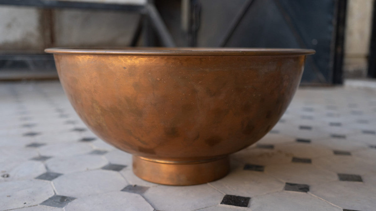 Copper Vessel Sink Basin Solid Bathroom Vessel Vanity, Counter Top Sink Bowl, Light Hammered