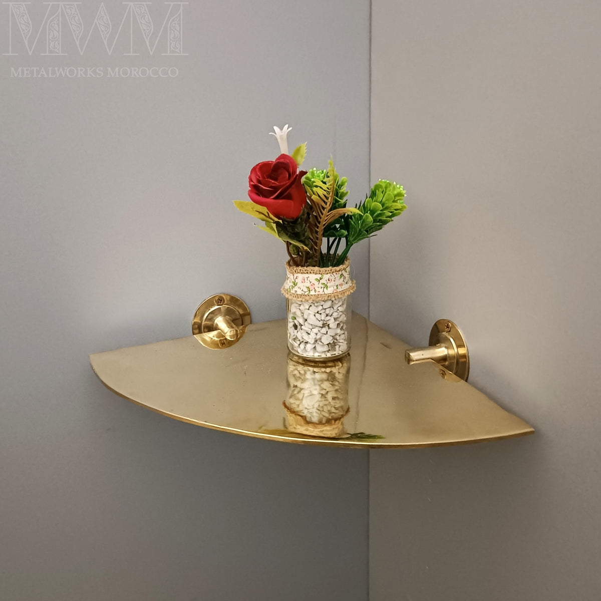 Unlacquered Brass Wall-Mounted Corner Shelf