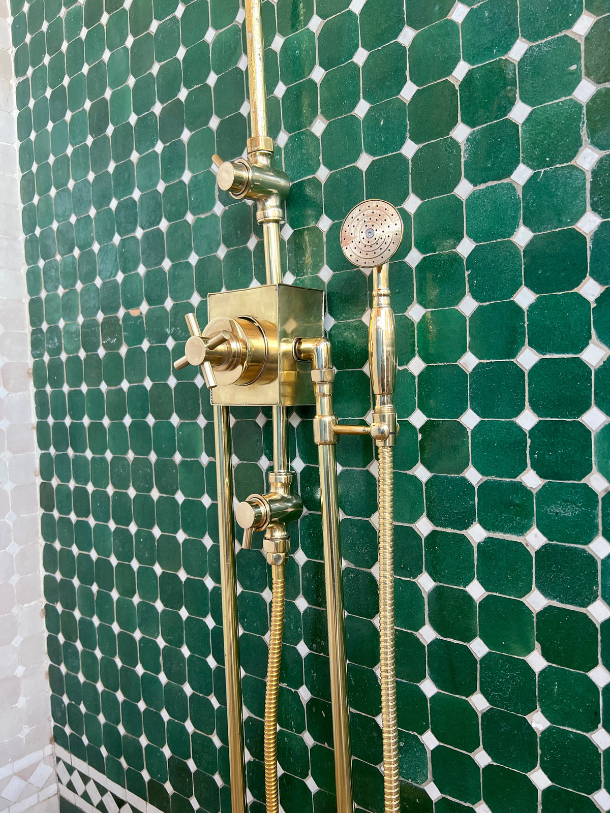 Unlacquered Brass Thermostatic Shower Valve, Luxury Shower System, Adjustable Temperature Control