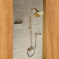 Unlacquered Brass Shower System: Handheld Sprayer, Round Head, Wall Mount