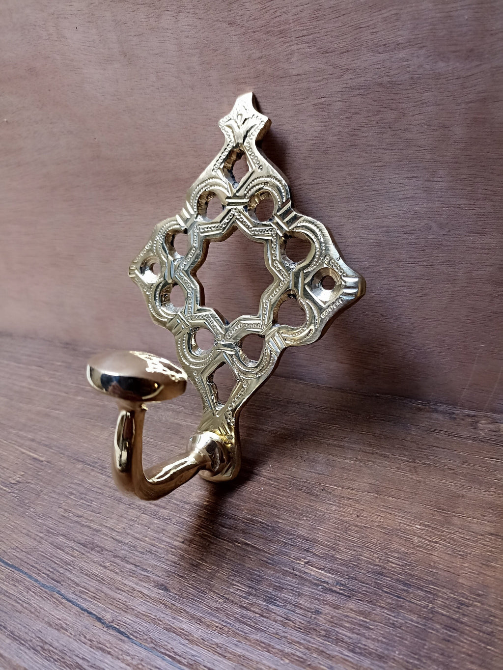Exquisite Moroccan Brass Wall Hook: Handmade Ornate Key Hook