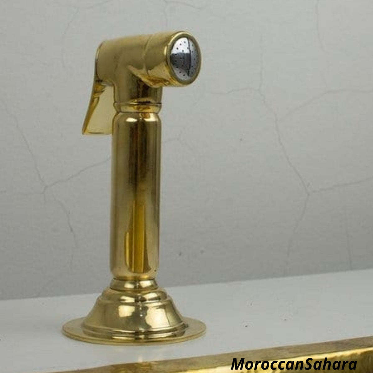 Unlacquered Brass Kitchen Side Sprayer: Handcrafted Moroccan Fixture