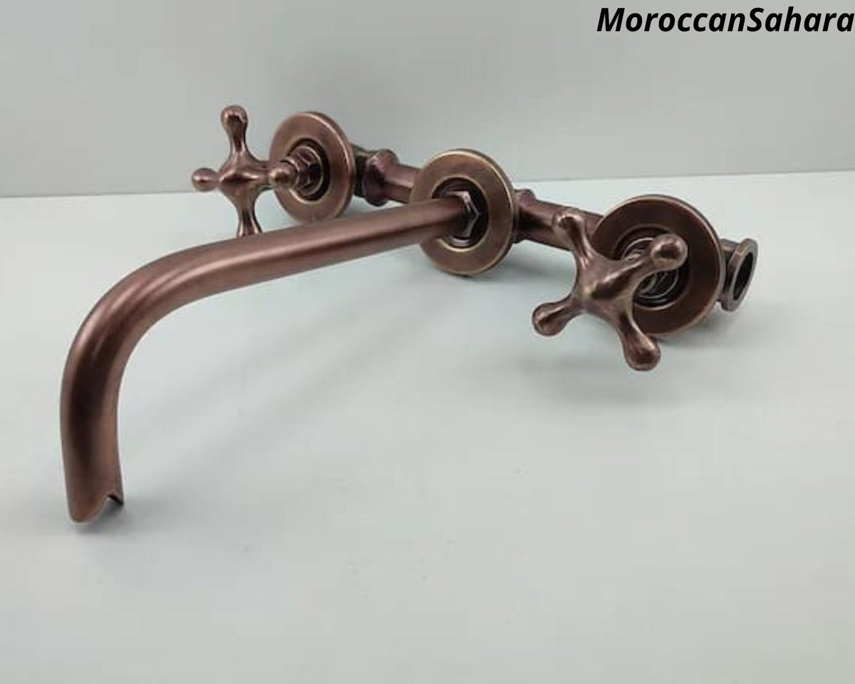 Unlacquered Brass Wall Mounted Faucet: Copper Bathroom Sink, 8 Inch