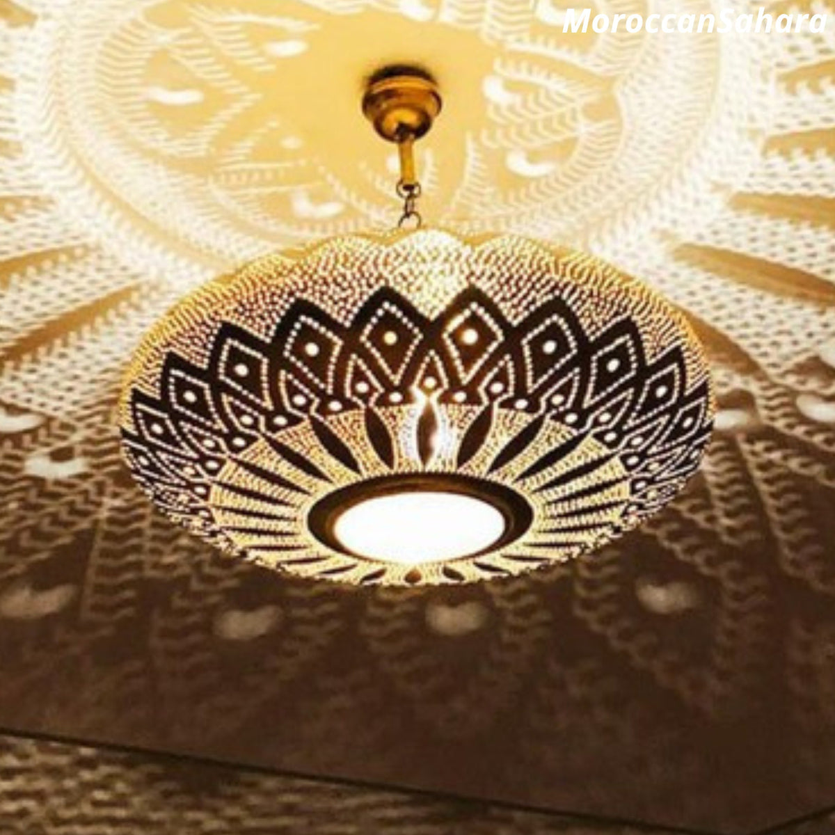 Hand-Engraved Moroccan Brass Pendant Light: Boho Lighting