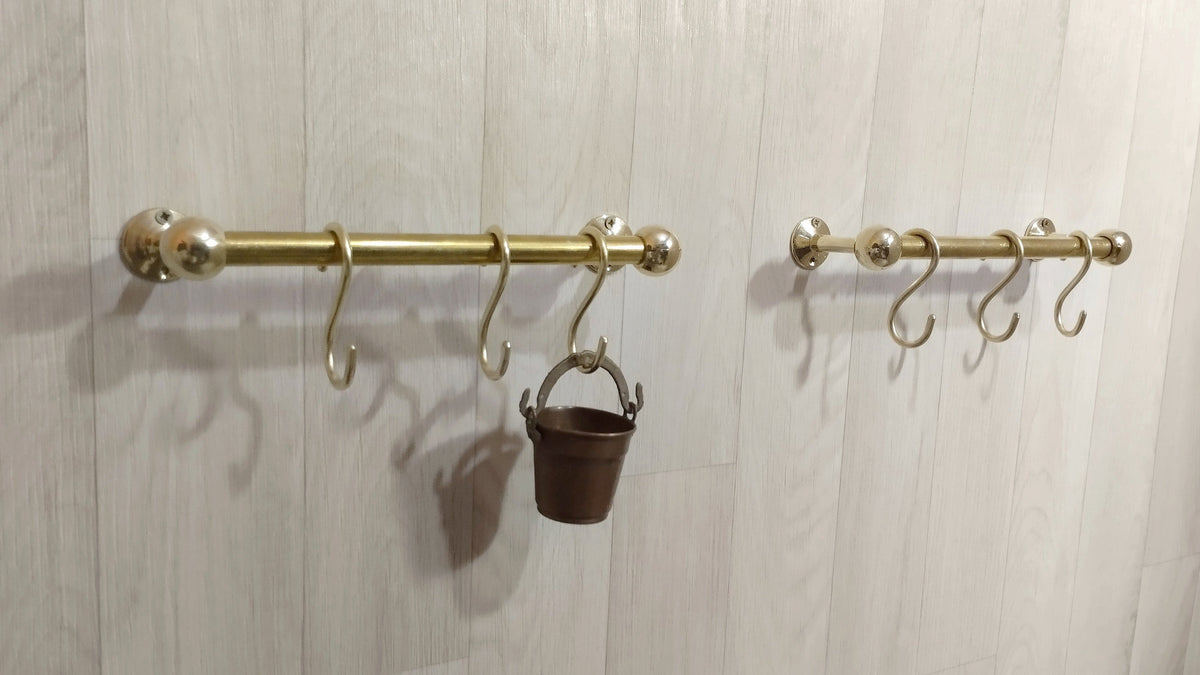 Handmade Unlacquered Brass Pot Rack: Vintage Kitchen Organizer