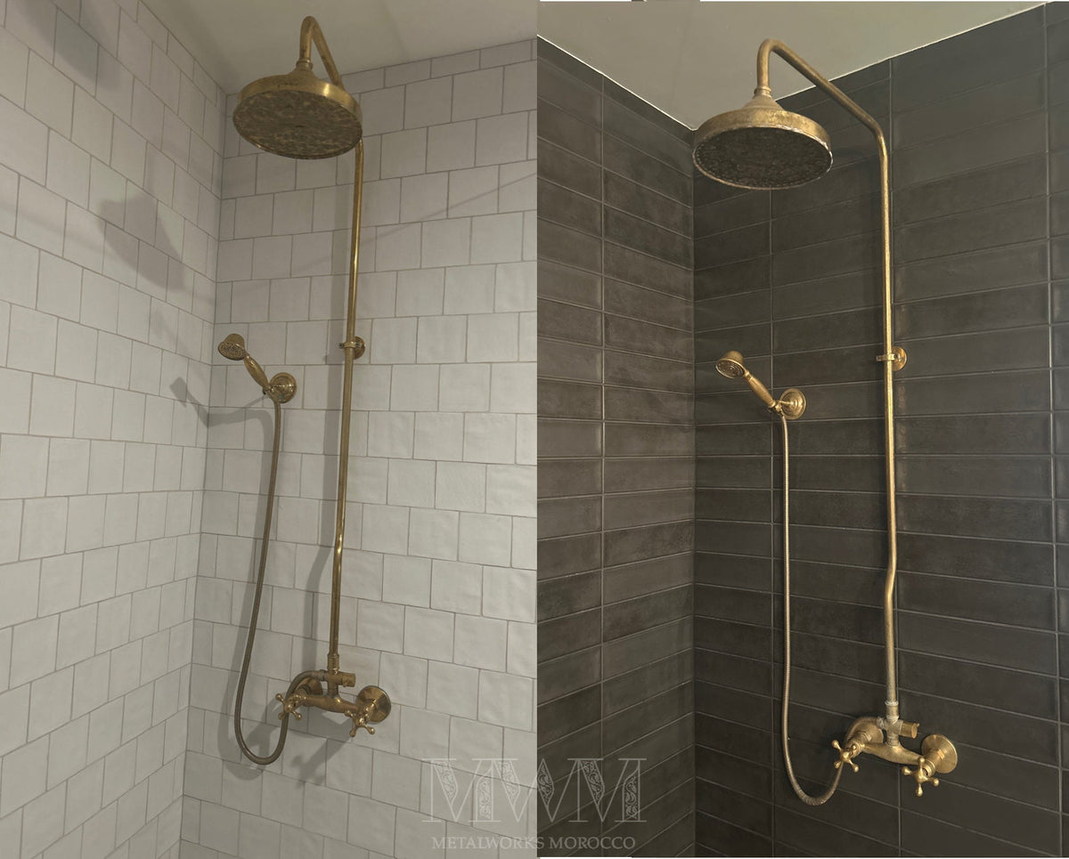 Solid Brass Shower Faucet Set With Shower Head And Handheld Shower - Handmade
