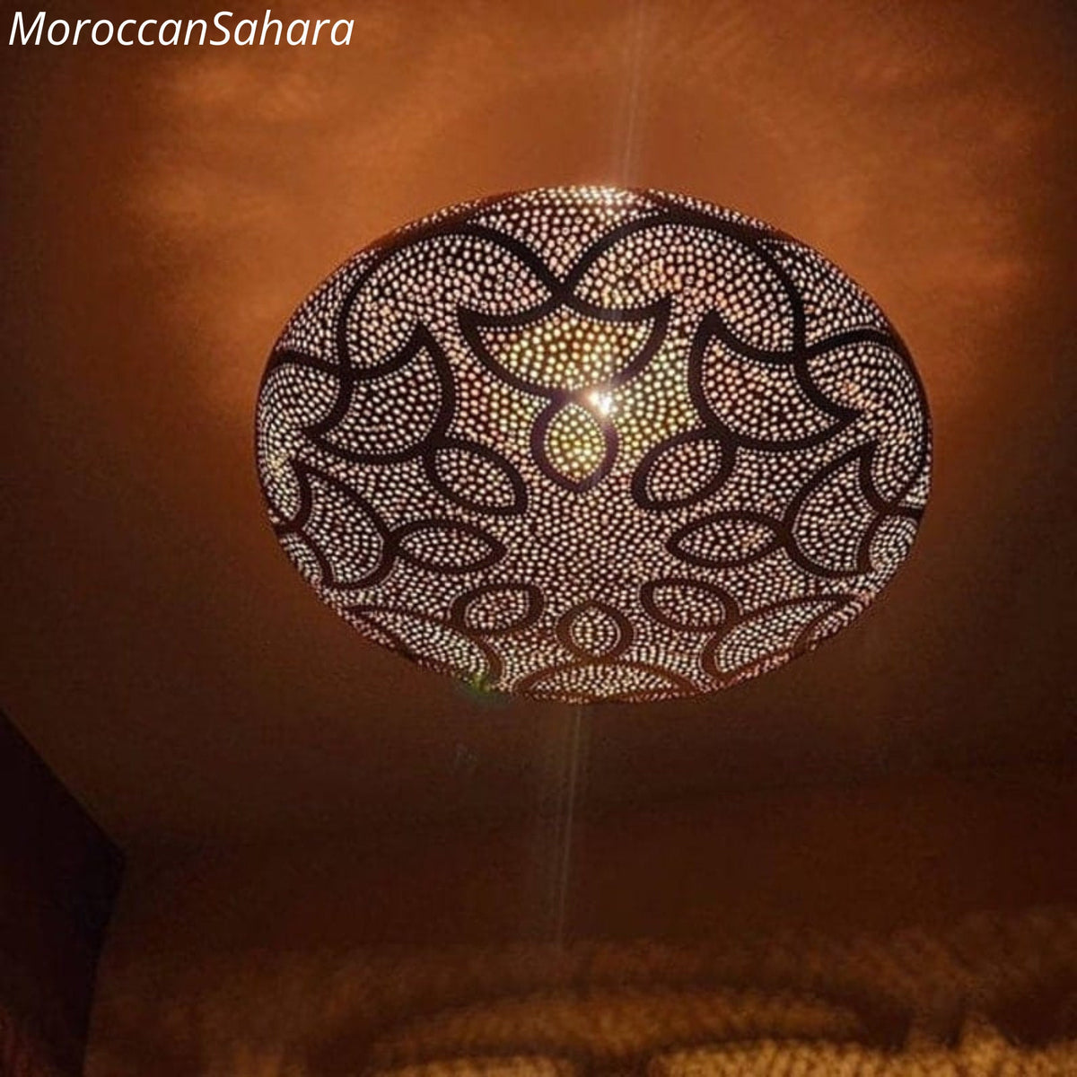 Hand-Engraved Moroccan Brass Pendant Light: Boho Bedroom Lighting