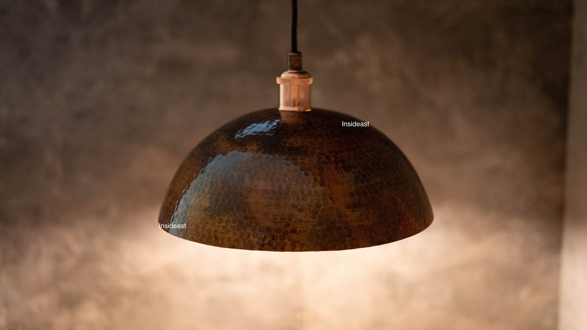 Vintage Copper Pendant Light, Oxidized Dome Ceiling Light, Kitchen Island Hanging Light Fixture, Dome Lampshade Copper