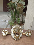 Regal Brass Lion Head Wall Mount Faucet: Garden Elegance Meets Functionality - Two Handles + Valve Included - Perfect Ou