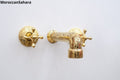Engraved Unlacquered Brass Wall Mounted Faucet: Vessel Sink Vanity