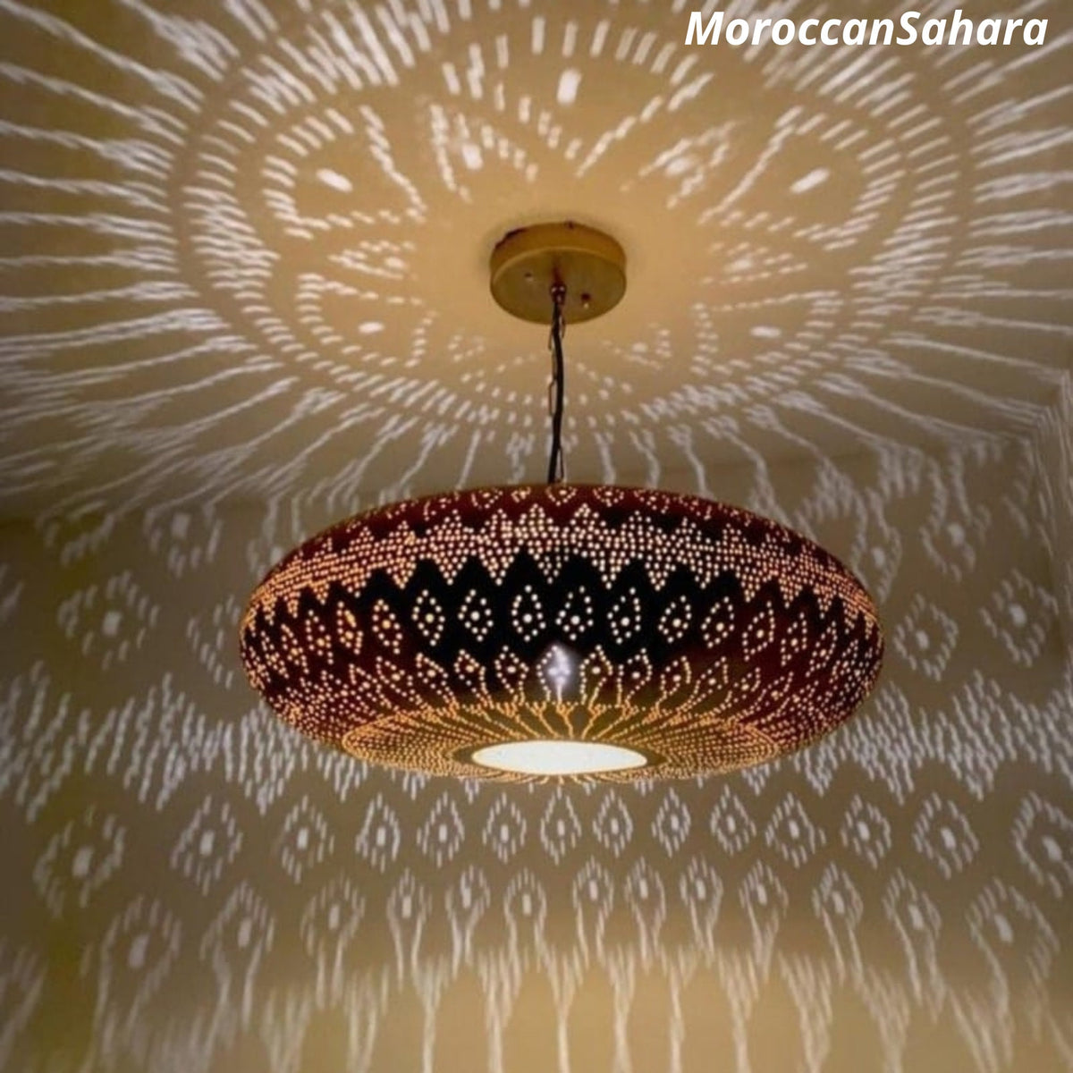 Hand-Engraved Moroccan Brass Pendant Light: Boho Bedroom Lighting