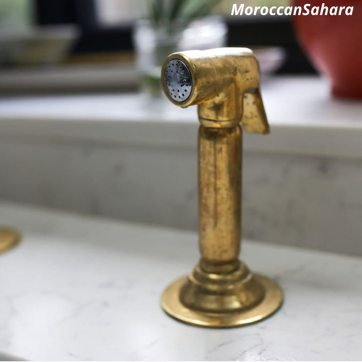 Handcrafted Unlacquered Brass Kitchen Side Sprayer: Moroccan Design