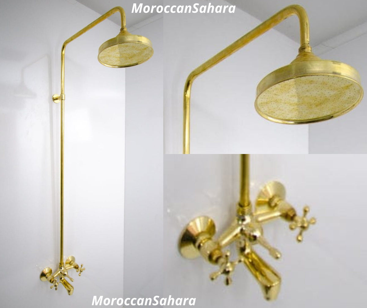 Unlacquered Brass Shower System: Exposed Round Head & Handheld