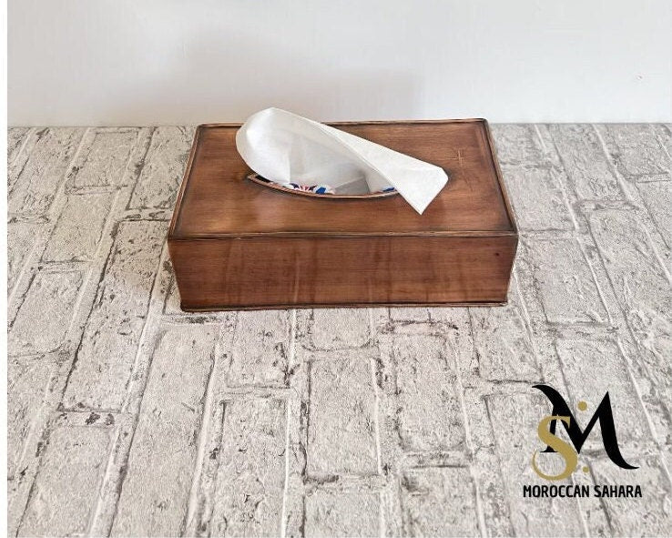 Engraved Solid Brass Tissue Box Cover: Rectangular Dispenser