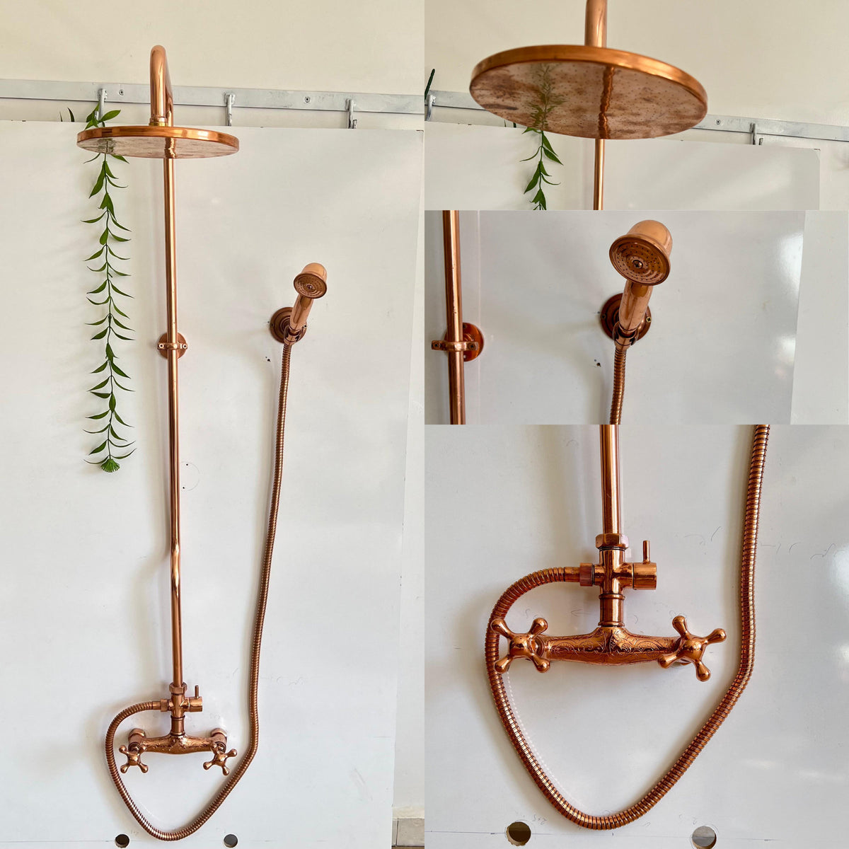 Moroccan Handmade Copper Outdoor Shower – Solid Unlacquered Copper Rain Shower System with Handheld Option – Rustic Gard