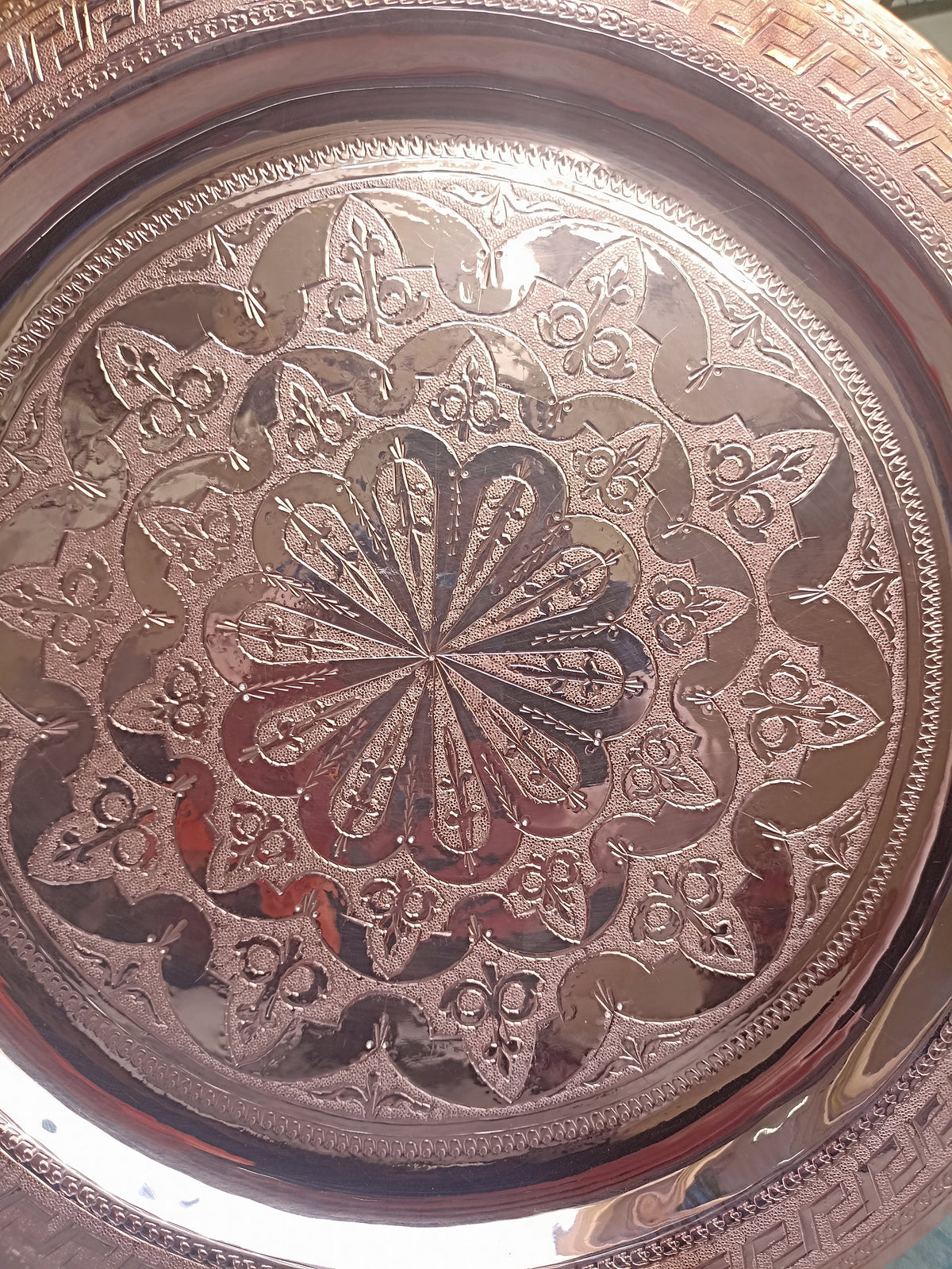Unique Handcrafted copper Tray - Bohemian Mid-Century Decor - Engraved Artisanal Hanging Plate - Authentic Statement Piece for Home.