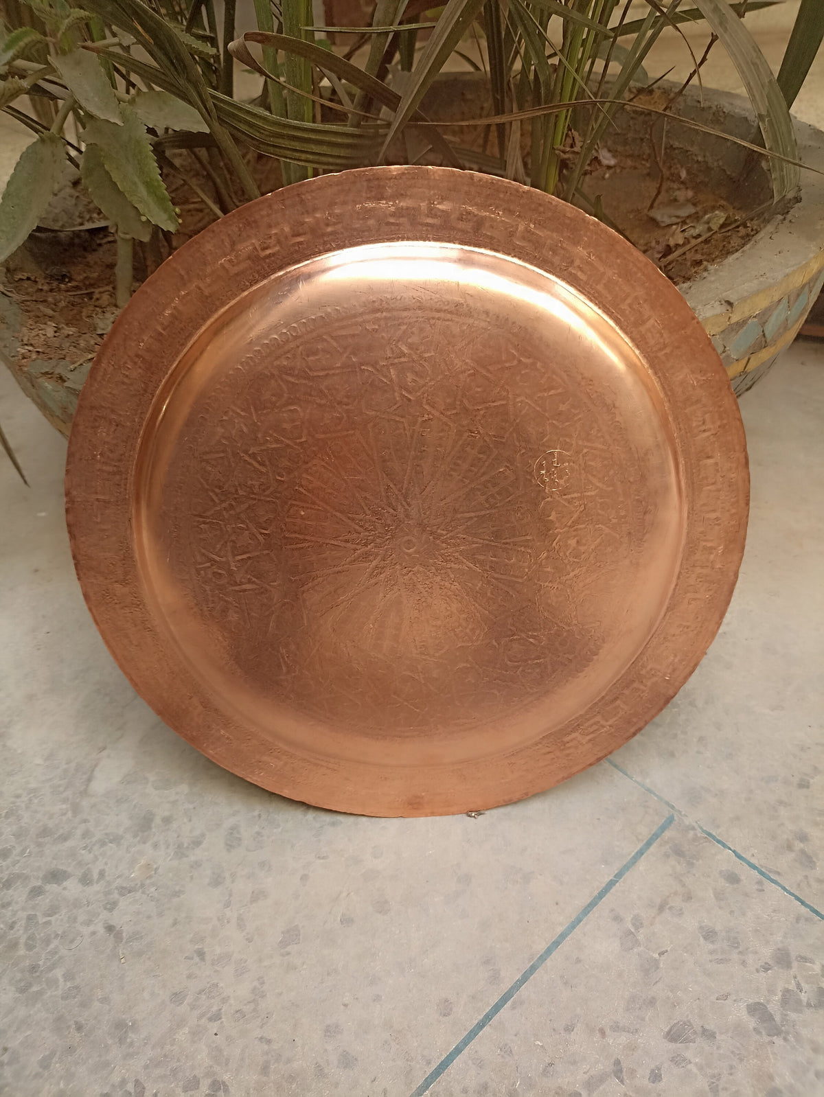 Moroccan Handcrafted Copper Tray - Authentic Moroccan Tea Serving Tray - Engraved Copper Kitchen Essential.
