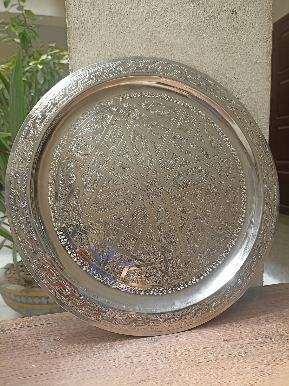 Silver Brass Mosaic Serving Tray