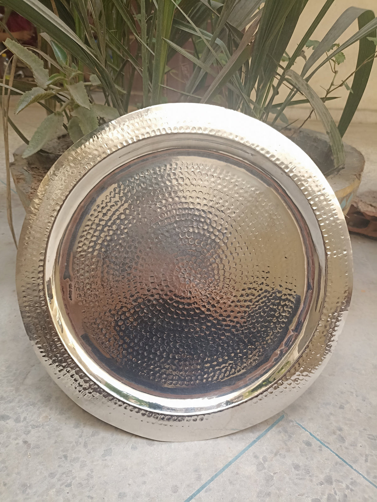 Hand-Hammered Silver Brass Trayb- Moroccan Mosaic Serving Tray - Artisanal Tea Tray Decor - Authentic Engraved Kitchen Essential - Unique.